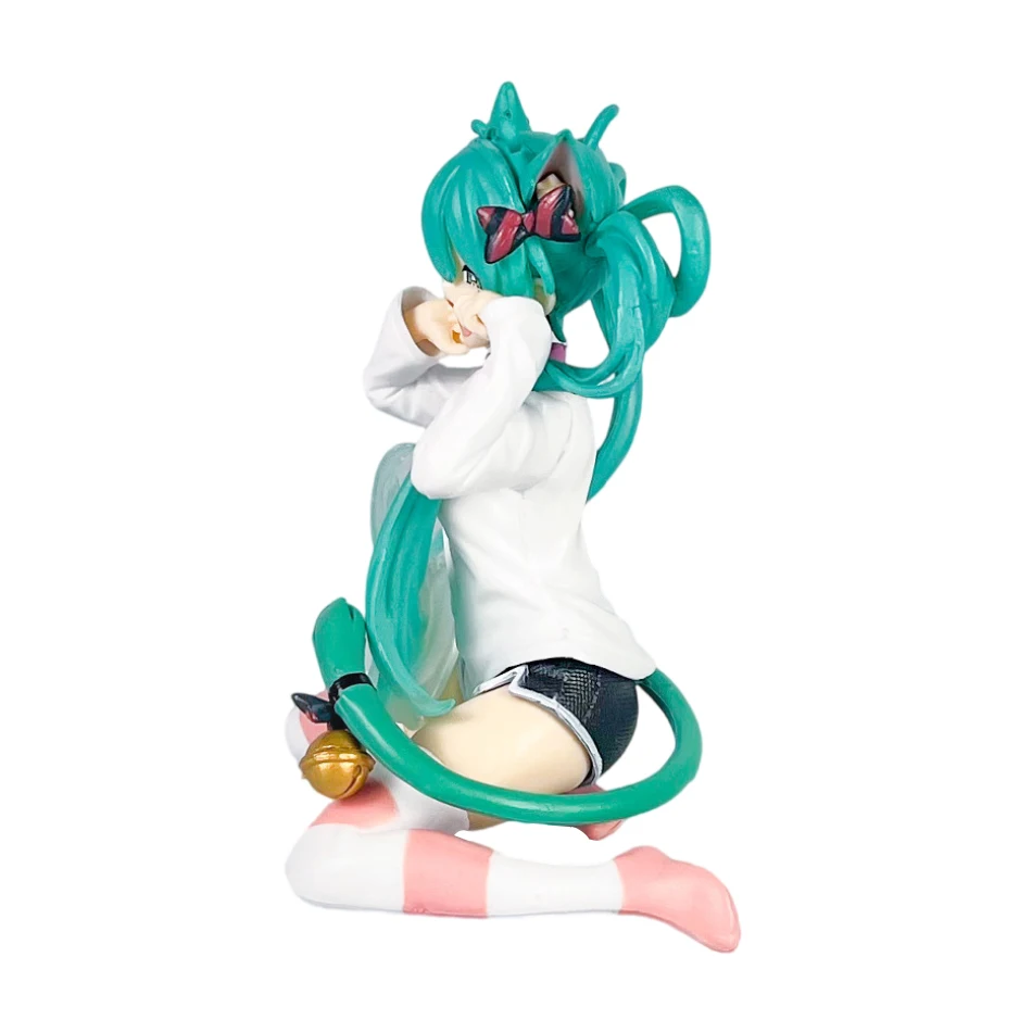 12cm 하츠네 미쿠 피규어 고양이 귀와 반소매 잠옷, 애니메이션 미소녀 데스크탑 장식 선물, PVC 액션 모델