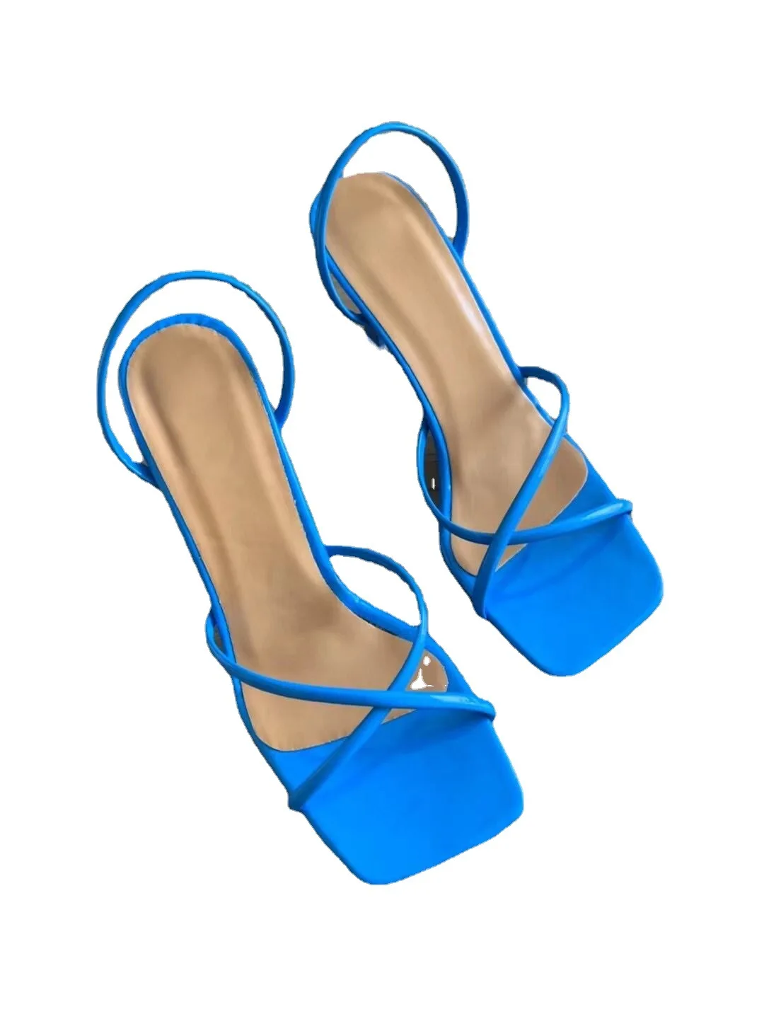 Women High Heels Pumps Square Toe Thin Heels Slip-on Solid Sandals Sexy Open-toe Narrow Back Strap Rome Shoes 2023 Dropshipping