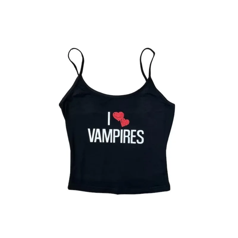 Summer I love Vampires Pattern Letter Printing Sexy Retro Women's Top Strap Y2k Punk Aesthetics 2000s Women's Top Strap emo