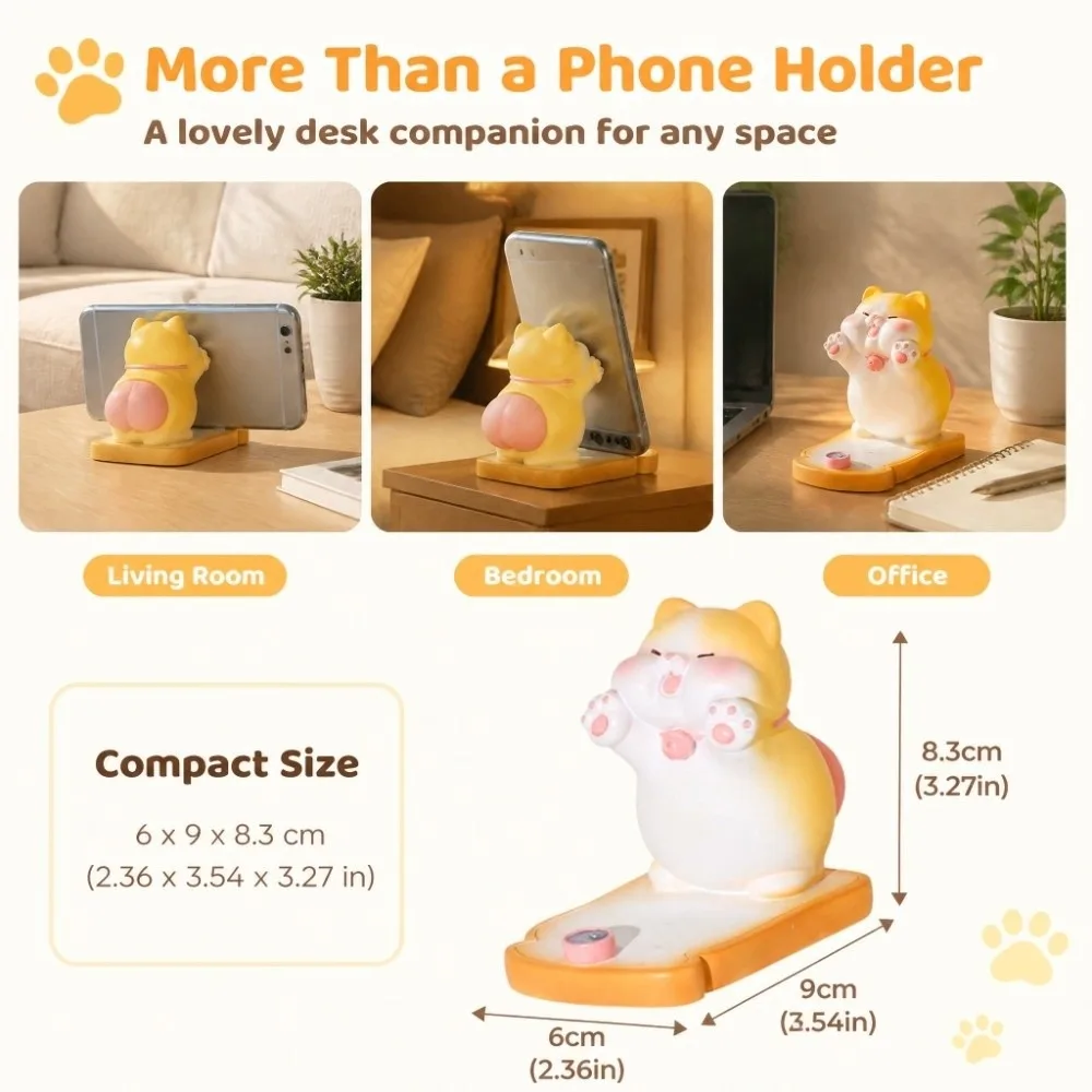 Portable Resin Cat Phone Holder Small 2.36x3.54x3.27in Mobile Phone Holder Portable Mini Phone Stand Bedroom 2