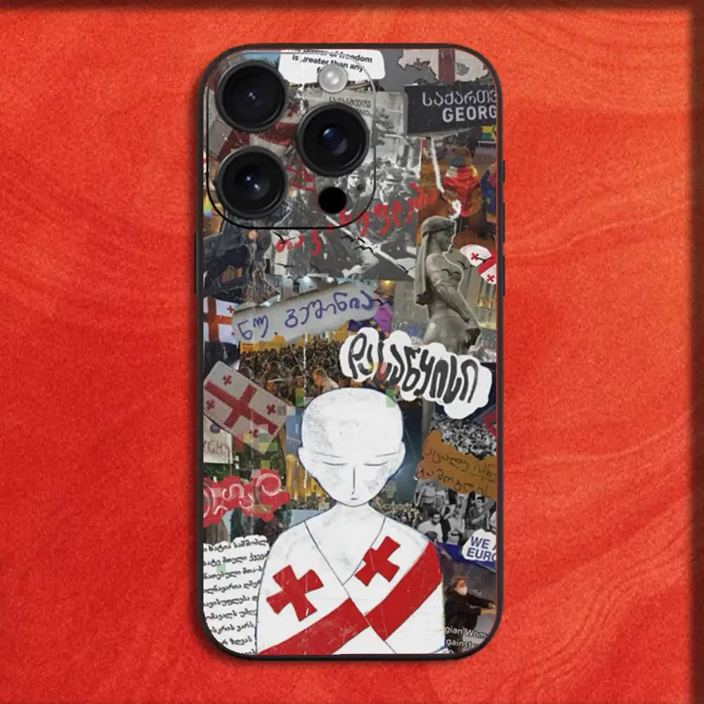 Funda de teléfono de estética Georgia para iPhone 17,16,15,14,13,12,11,Pro,Max,Plus,E,SE4,Air,Mini cubierta negra