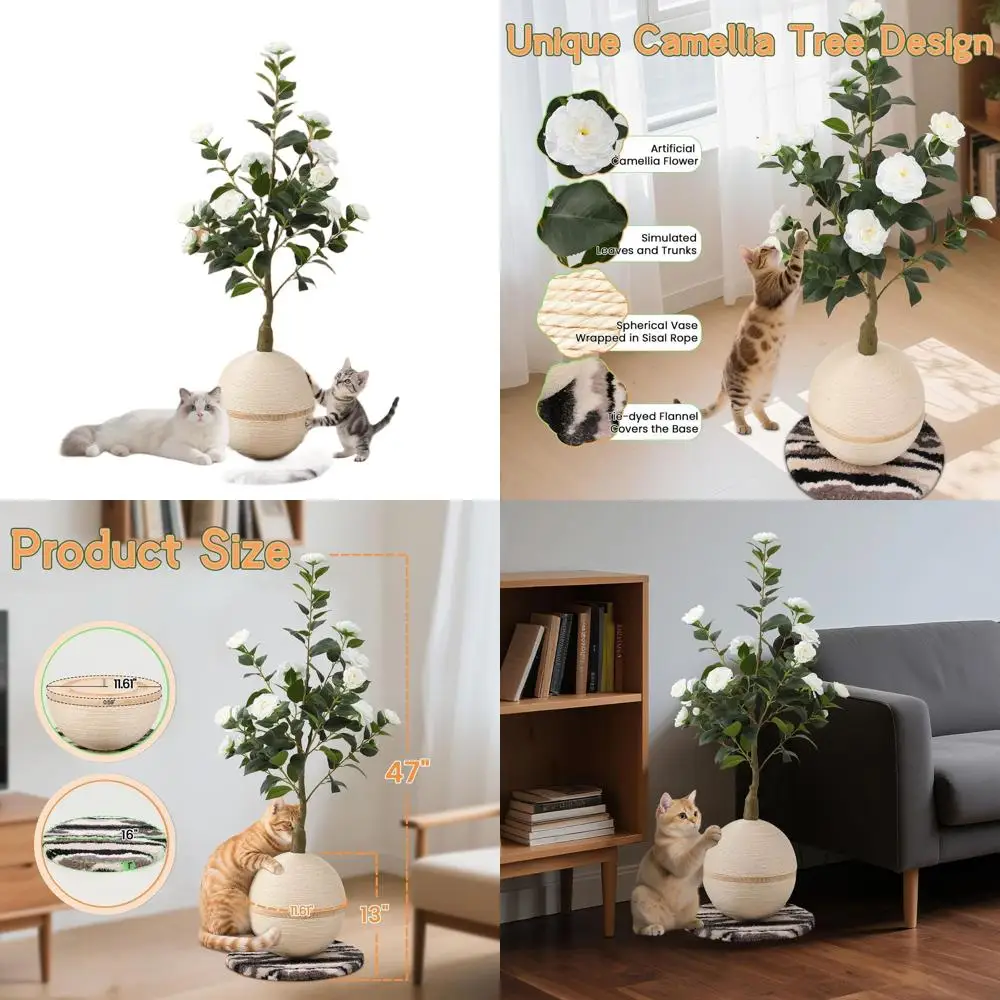 

Домашняя сизалевая веревка, когтеточка из древесины камелии для кошек, декоративный цветочный дизайн для котят и взрослых