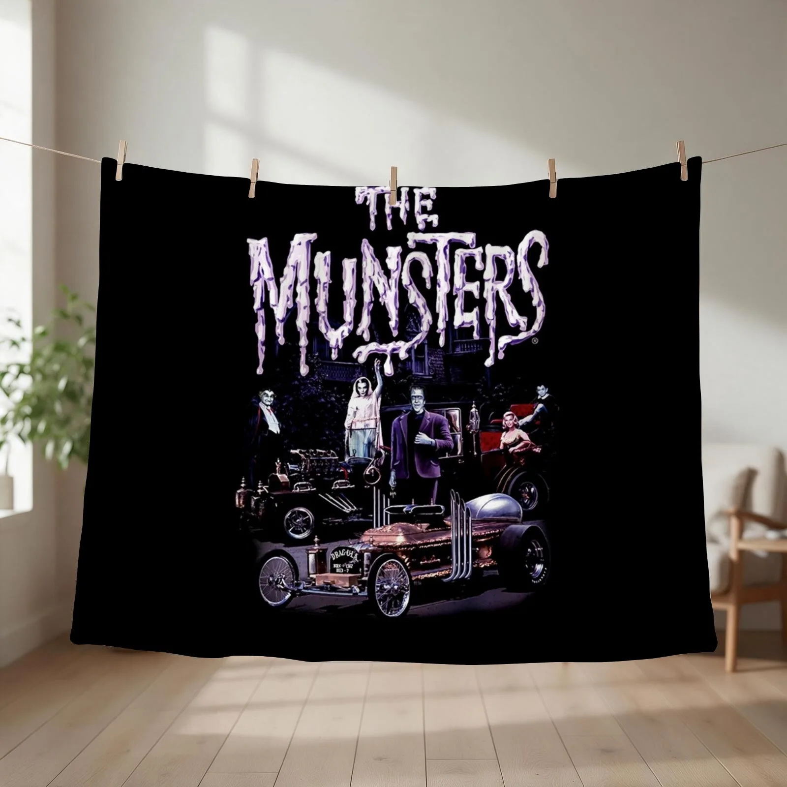 The Munsters Retro Throw Blanket couch cozy soft plush fuzzy picnic outdoor blanket