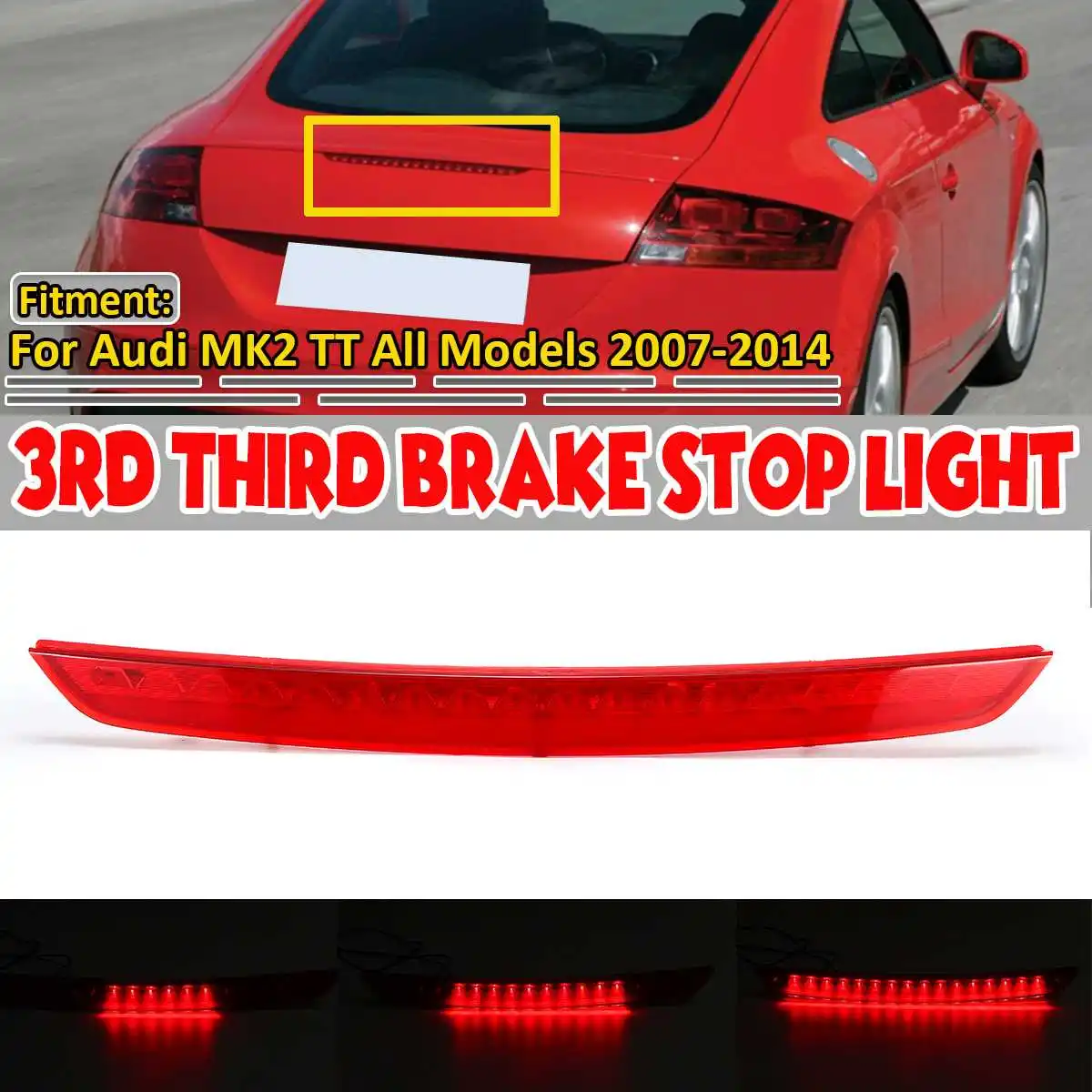 High Level Dynamic LED Car 3rd Rear Third Brake Light Lamp Car Third Brake Stop Light LED For Audi MK2 TT 2007-2014 8J0945097