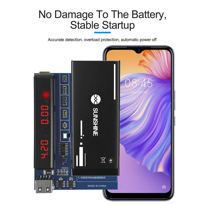 แผงควบคุมแบตเตอรี่ที่ SS-904B แสงแดดสำหรับ tecno, itel, infinix transsion มีเพียงเครื่องทดสอบการชาร์จอัจฉริยะเครื่องมือซ่อมแซม