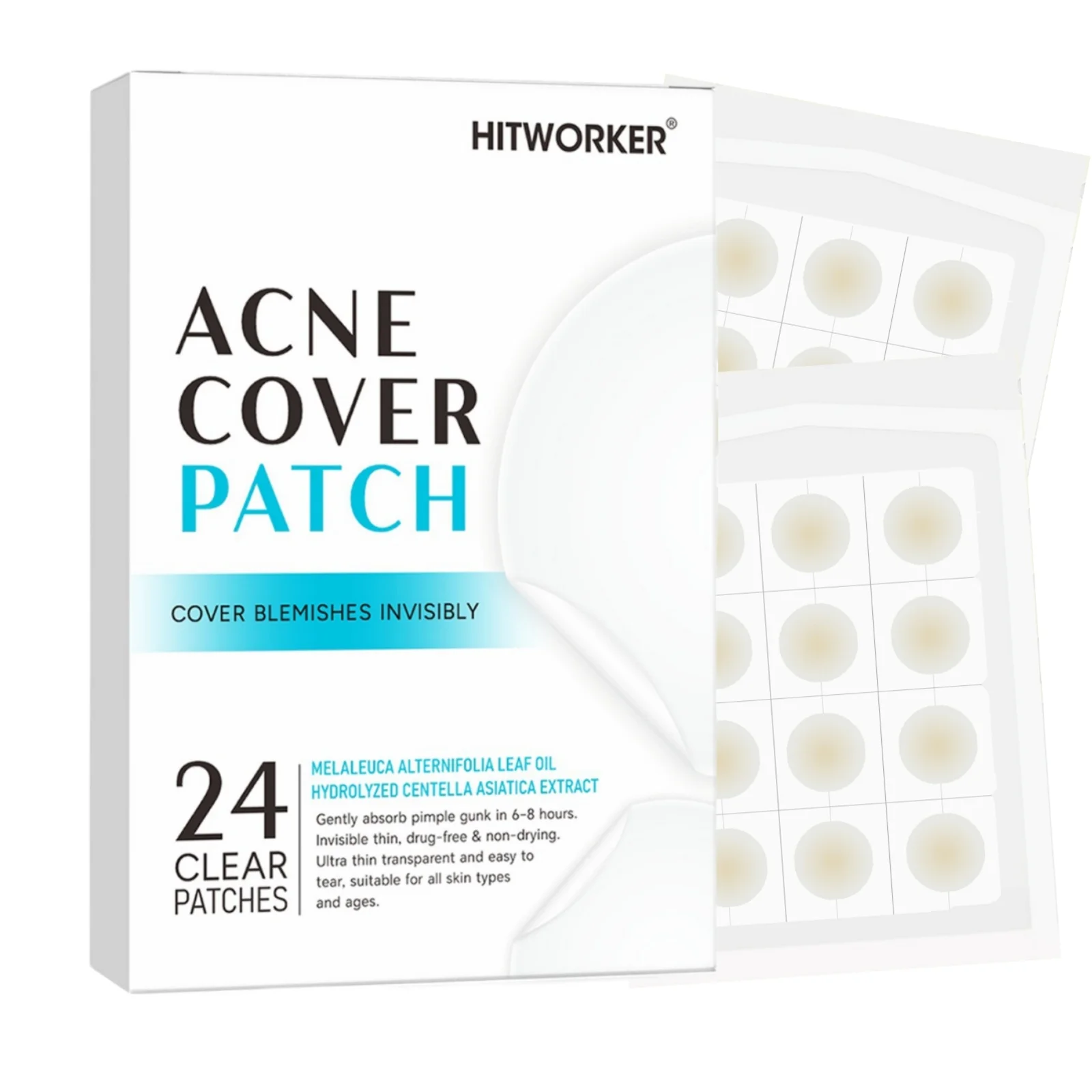 24pcs Hydrocolloid Acne Patches with Tea Tree Oil, Invisible Zit Covers for Skin Care