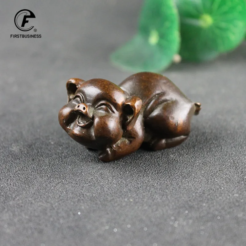 Solid Copper Cute Pig Figurines Ornaments Bring Wealth Heavy Zodiac Animal Statue Home Decorations Crafts Desktop Table Decors