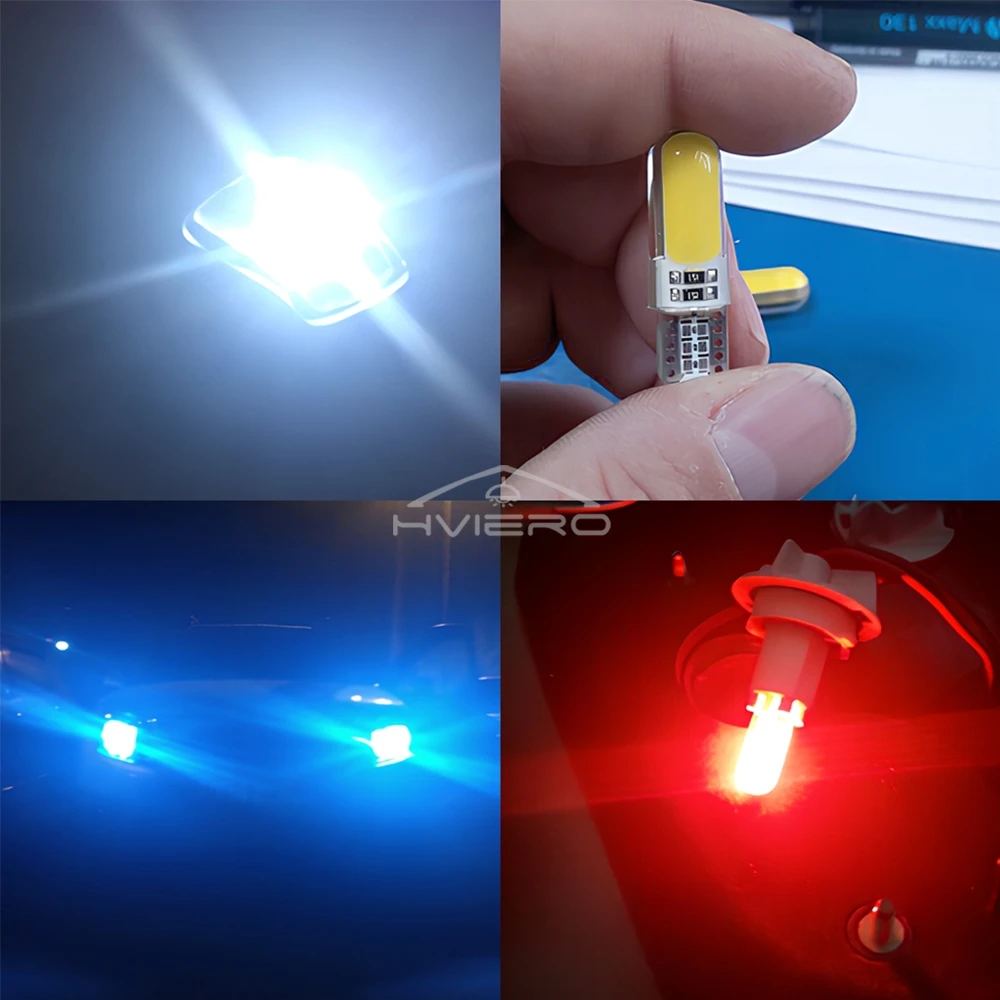 10X 194 2825 WY5W COB Silicagel Waterproof Wedge Light Auto Marker Reading Dome Lamp Parking Bulbs DC12V Led Bulb Multiple Color