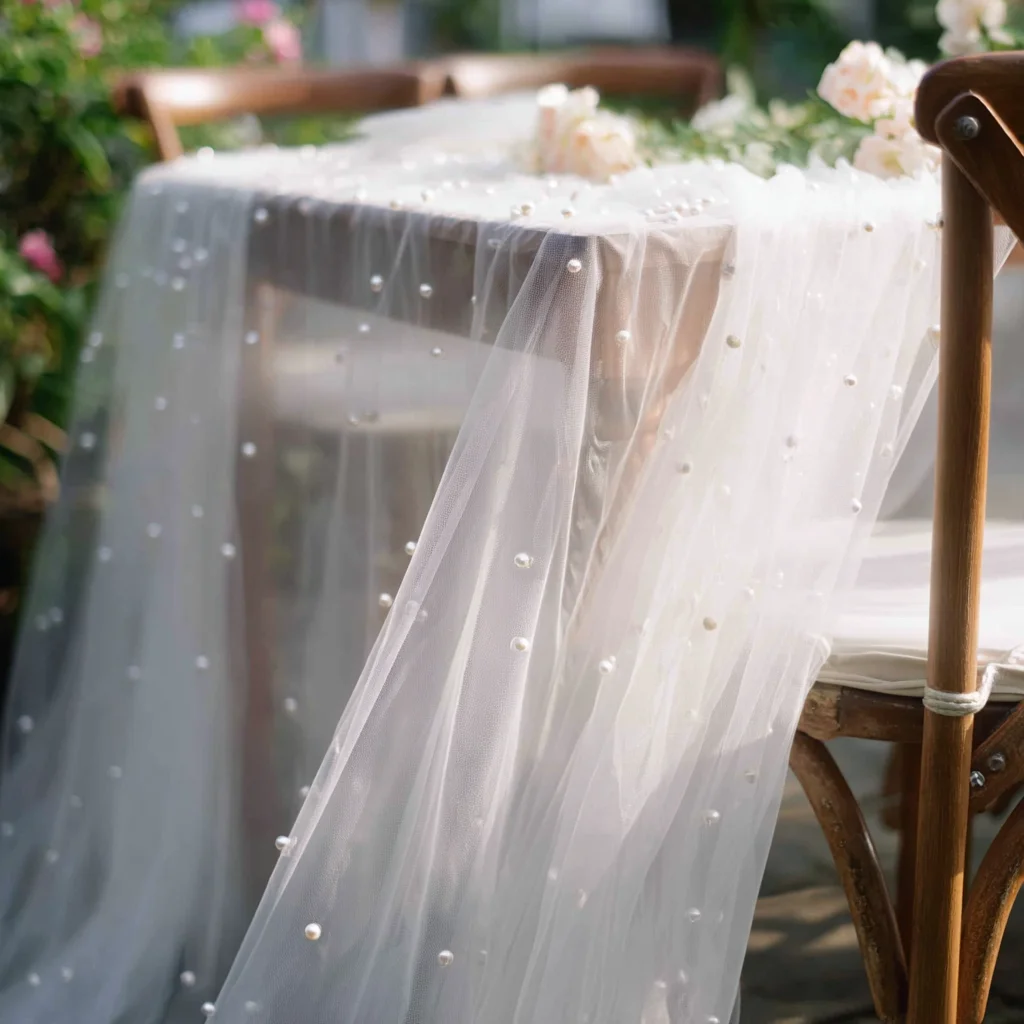 

2 шт., 118-дюймовая дорожка из тюля с белым жемчугом, подходит для свадебных вечеринок, украшений для десертного стола и ко Дню святого Валентина.