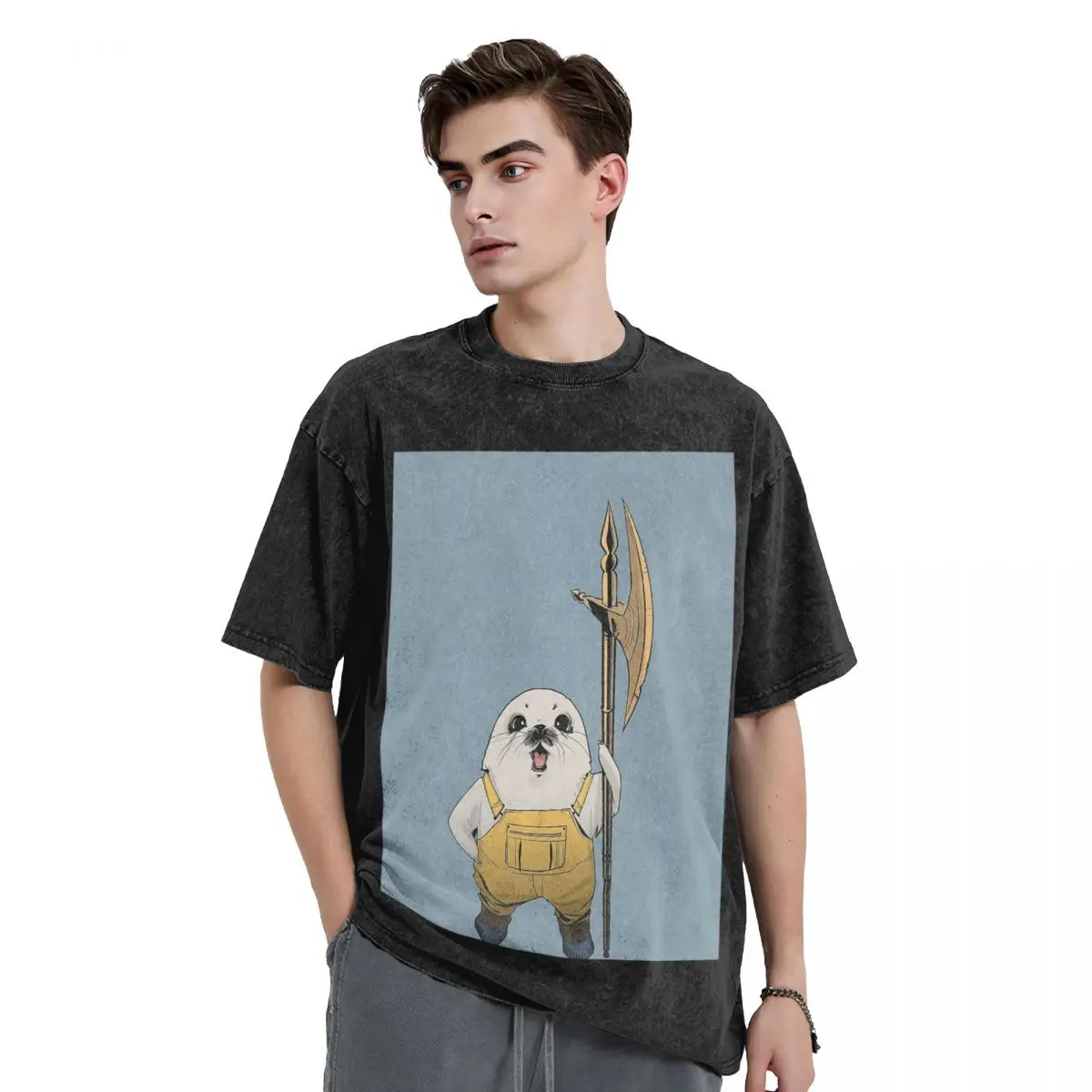 Saga Ghus Friendo Axt Seal Washed T-Shirts Vintage Kurzarm Hip Hop T-Shirt Streetwear Tops T-Shirts für Männer Frauen
