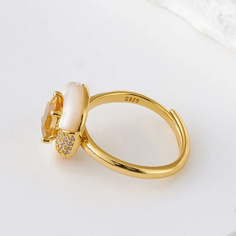 S925 Sterling Silver Charms Rings for Women New Fashion Palace Style Yellow Crystal White Shells Zircon Earrings Punk Jewelry