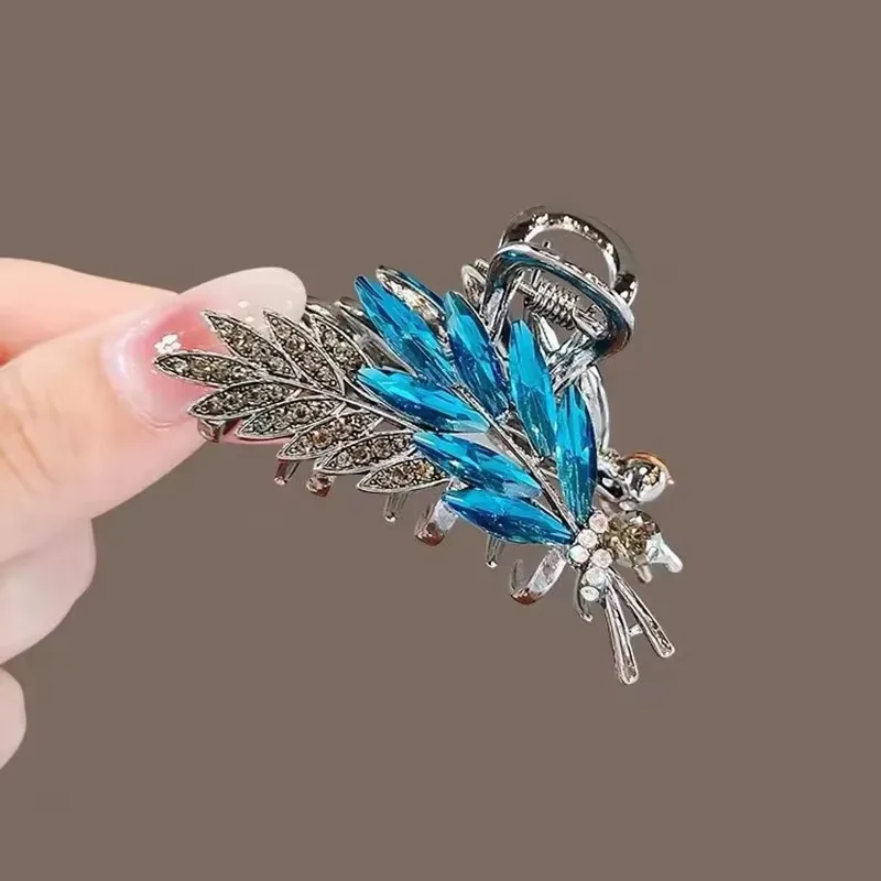 Hochwertige Kristall-Weizen-Haarspange, mittlere Größe, voller Strass, Damen-Haarspange für den Hinterkopf, halbgebundene Haarklammer, Metall-Haar-Accessoires