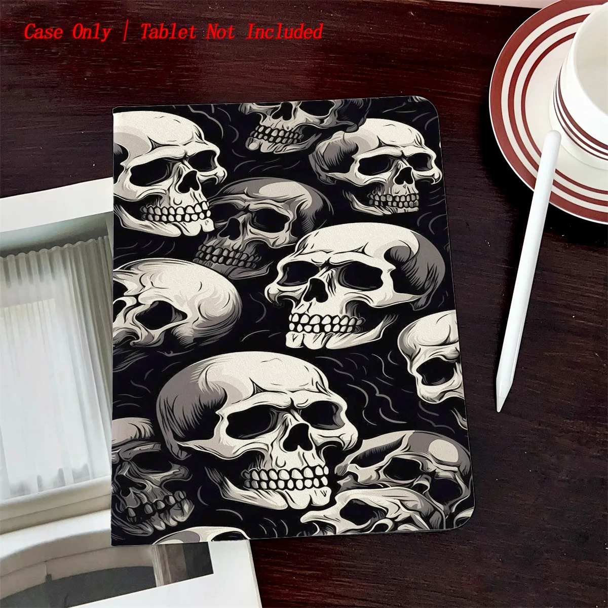 

Book Style iPad Case with Pen Slot & Skull Print, Simple Fresh Style for Pro 12.9/11/Air 10.9/iPad 10.2/Mini 6, Shockproof