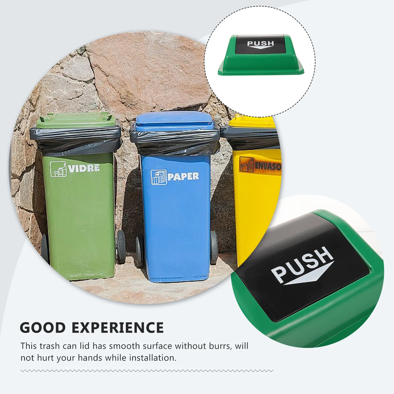 

Sturdy Plastic Trash Can Lid Sanitation Waste Bin Cover Smooth No Burrs Easy Installation for Public Places