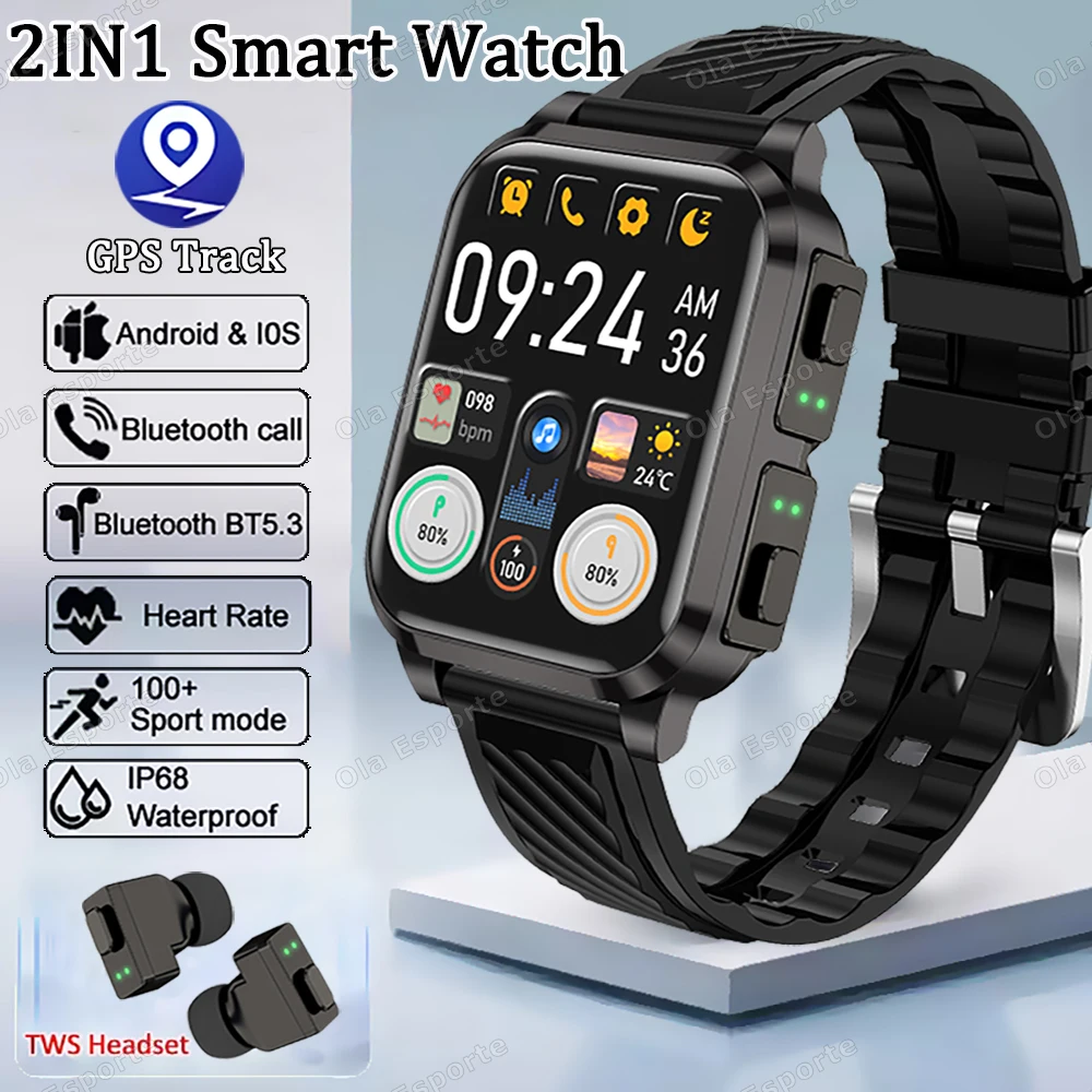 

New Smart Watch Men HD Screen TWS Headset Two In One Wireless Bluetooth Call Watches Health Monitor Sports Fitness Smartwatches