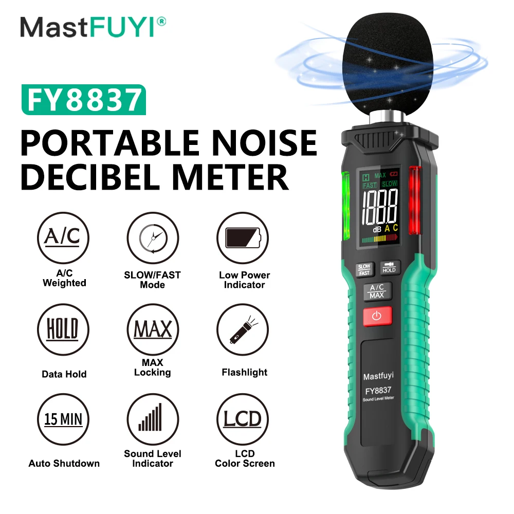 

MASTFUYI FY8837 Professional Digital Sound Level Meter A/C Weighting 30-130dB High Precision Noise Meter Portable Decibel Tester