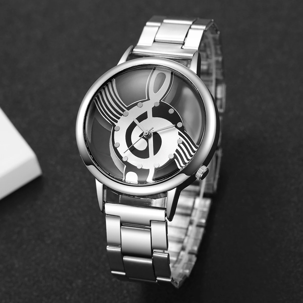 Reloj de cuarzo con esfera de nota Musical a la moda para Mujer, Reloj de pulsera con correa de Color plateado para Mujer, Reloj de regalo para niñas (sin caja)