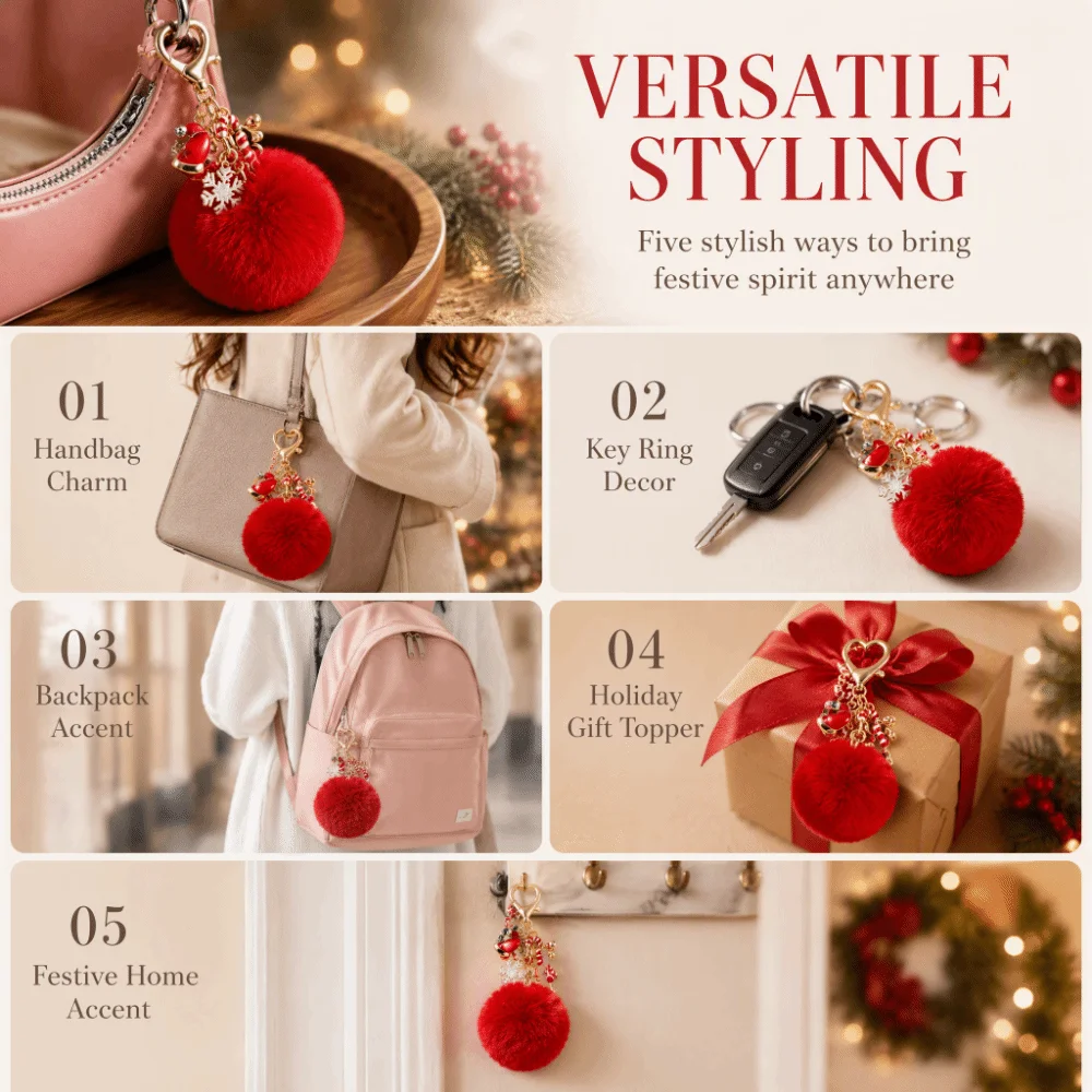 Gift Soft Plush Fluffy Ball Keychain Heart Clasp Snowflake Bell Christmas Keychain Cute Elegant Bag Charm Party Favor