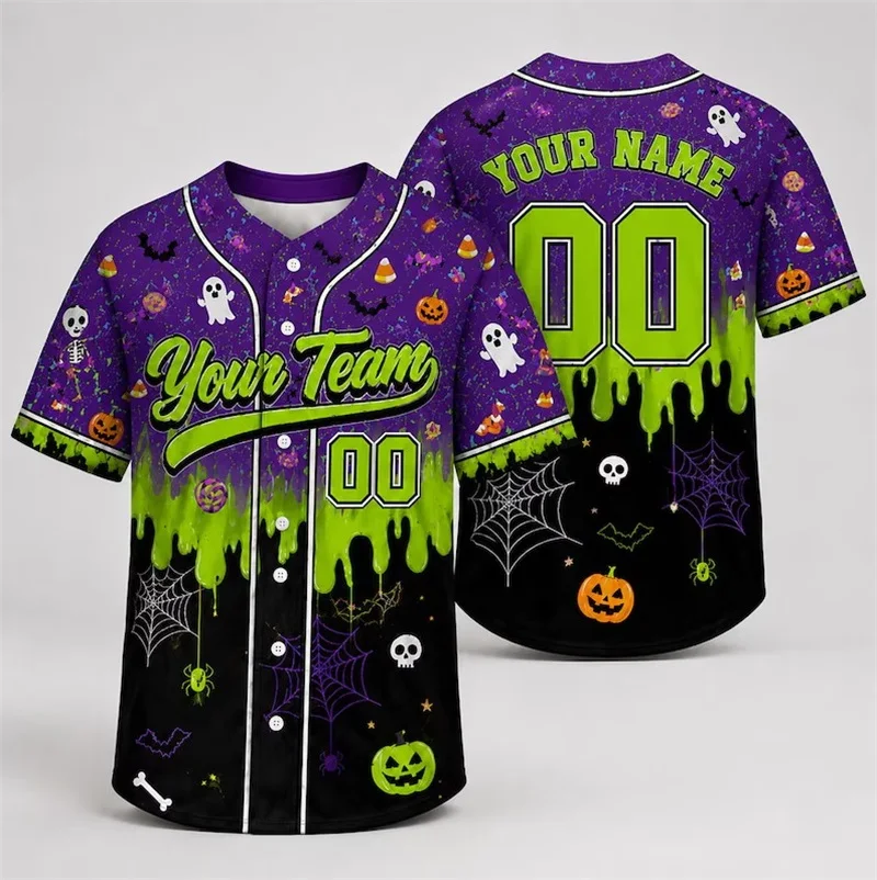Custom Team Name Number Halloween Baseball Jersey 3D All‑Over Print Mummy Bandage Pattern Men Short Sleeve Horror Party Shirt