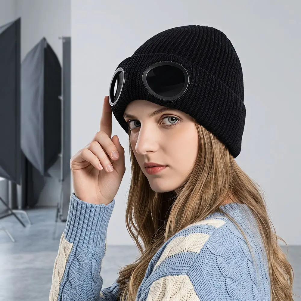 Removable Glasses Winter Glasses Caps Windproof Wear-resistant Warm Ski Mask Hats Thickened Ear Protection Knitted Hat Sports