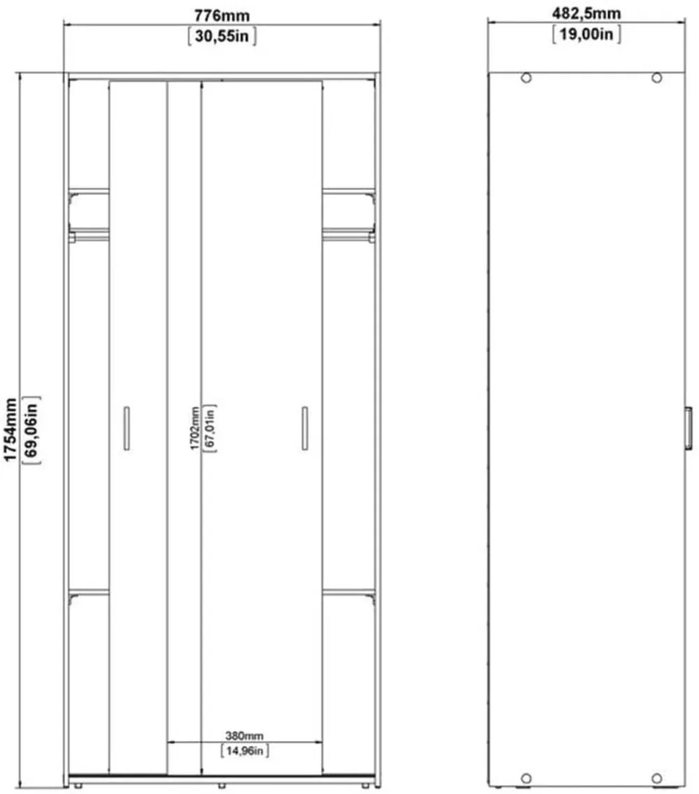 Tvilum 2 Sliding Doors, White Wardrobe