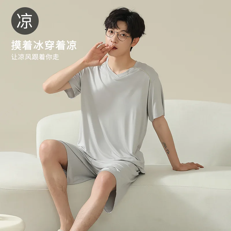 New Men's 2-Piece Pajamas Homewear Men's Summer Modal Large Size Thin Section Of Male Youth Boy Leisure Homewear Shorts