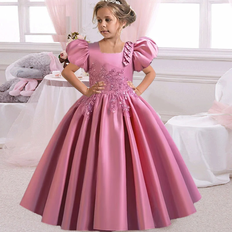 Princess Girls communion birthday party dance performance Sequin black dress Girls Wedding Bridesmaid party long sleeve dress