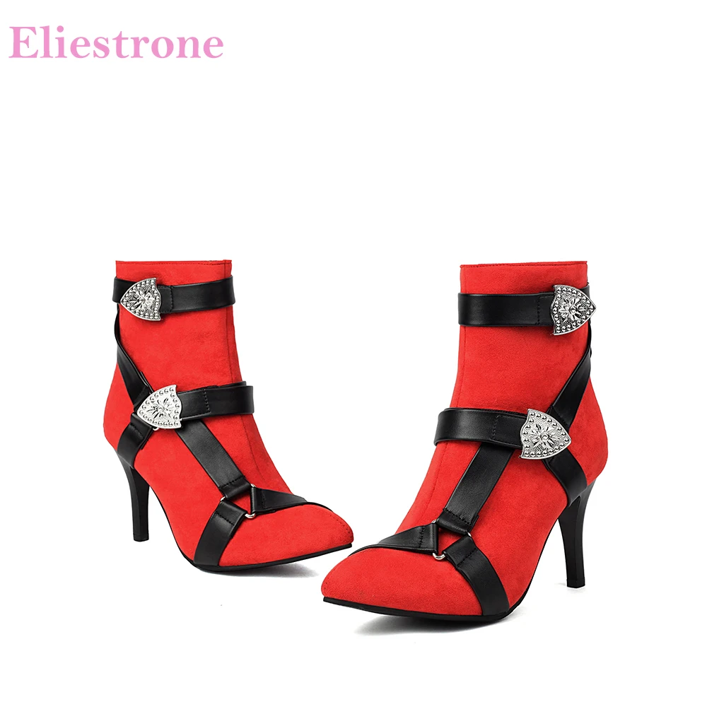 

2025 Новые осенние женские ботильоны для взрослых, красные, желтые, с острым носком, на высоком каблуке-шпильке, женские модельные туфли, большие размеры 10 43 46