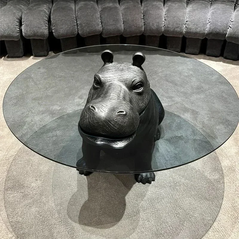 Small apartment personalized creative animal hippo coffee table & glass round living room home light luxury modern