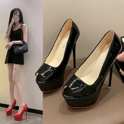 Big Size 35-42 Women Peep Toe Sexy Solid Flock Party Pumps 2025 Platform Super High Heels 16cm Shoes Female Shallow Wedding Red