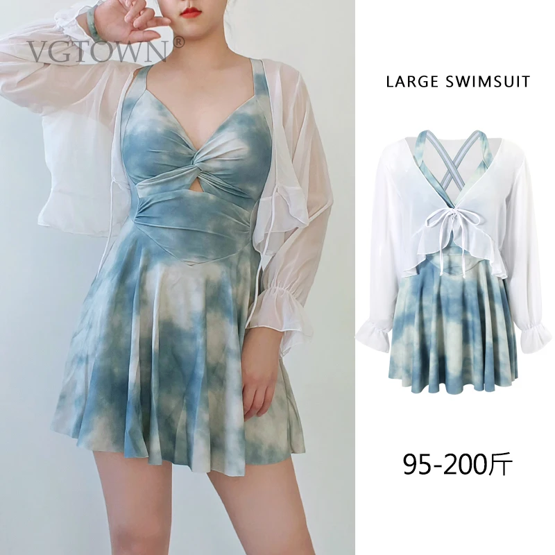 2026 New Plus Size L-8XL One-Piece Swimsuit Women Korean  Skirt Style Slimming Bathing Suit Summer Beach Holiday Swimwear