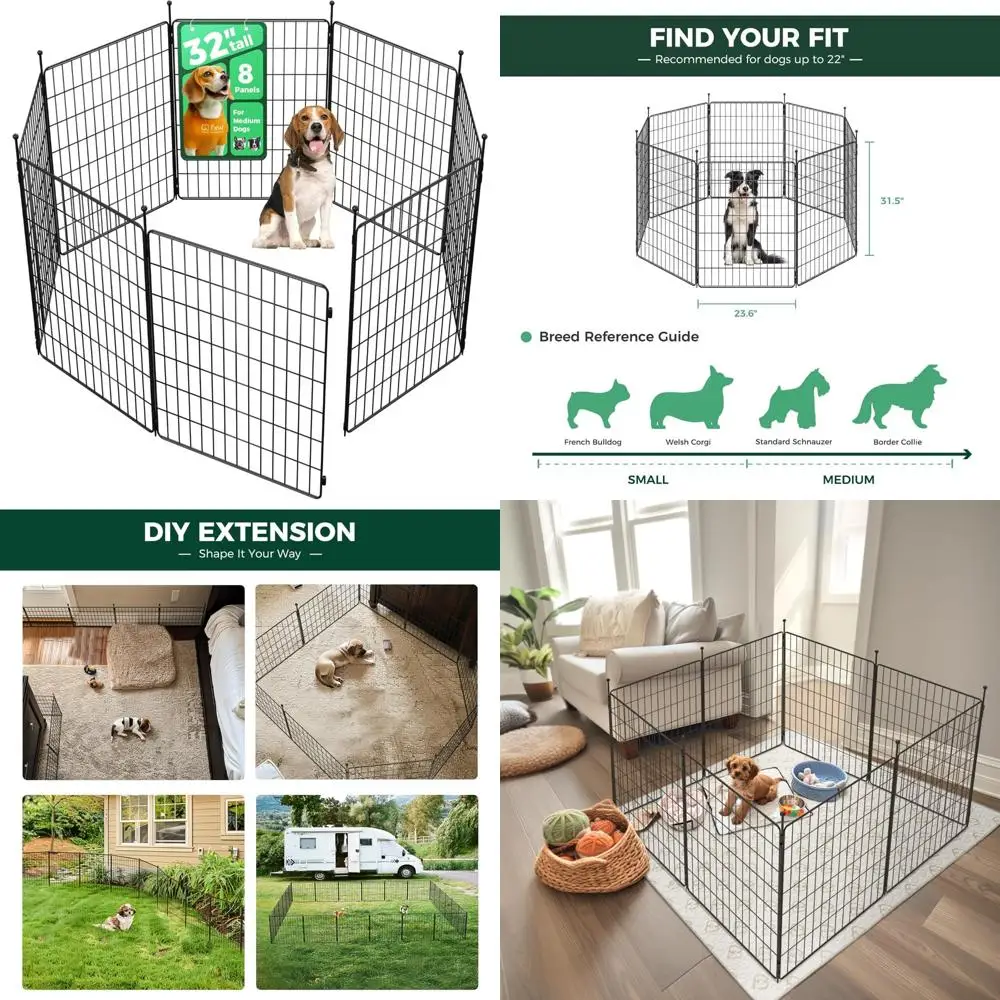 

Expandable Dog Playpen for Small to Medium Dogs - 32-inch High, 8 Panels, Portable for Yard, RV Camping and Outdoor Activities