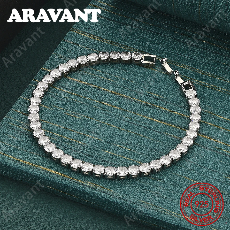 925 Sterling Silver Single-Row Cubic Zirconia Bracelet – Exquisite & Cute 4-Prong Setting, Perfect For Weddings And Parties