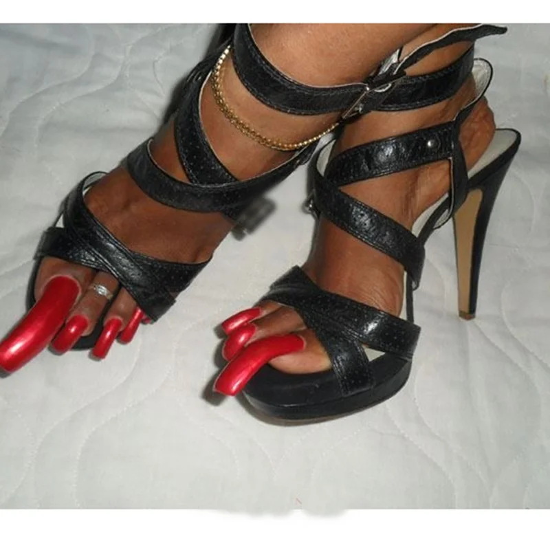 

Black Matte Leather Buckle Sandals Peep Toe Thin High Heel Fashion Cool Sexy Summer Casual Big Size Woman Shoes Zapatillas Mujer