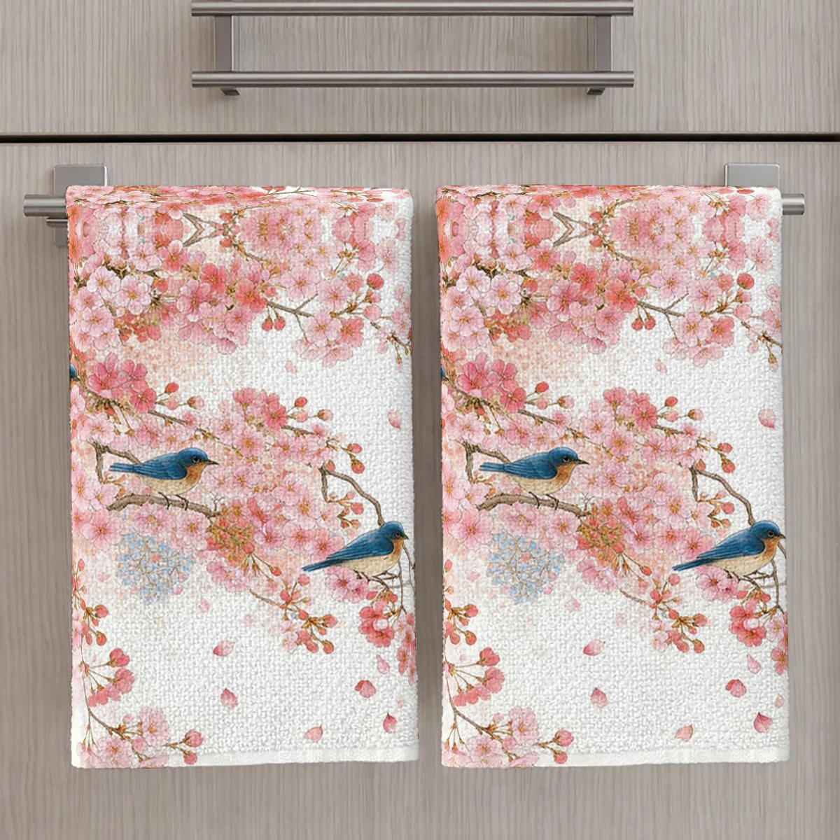 

Blossom & Bird Pattern Polyester Dish Towel, Kitchen Towel, Dish Cloth - Decorative Polyester For Daily Kitchen Use