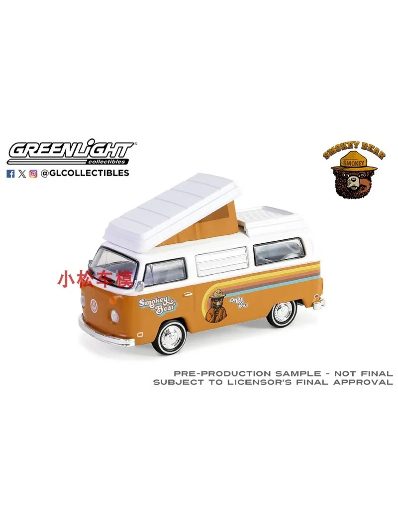 Ours fumé 1:64 3 – 1974 Volkswagen T2 Westfalia Camper, prévention des incendies forestières, Collection avancée, modèles de voitures d'ornement