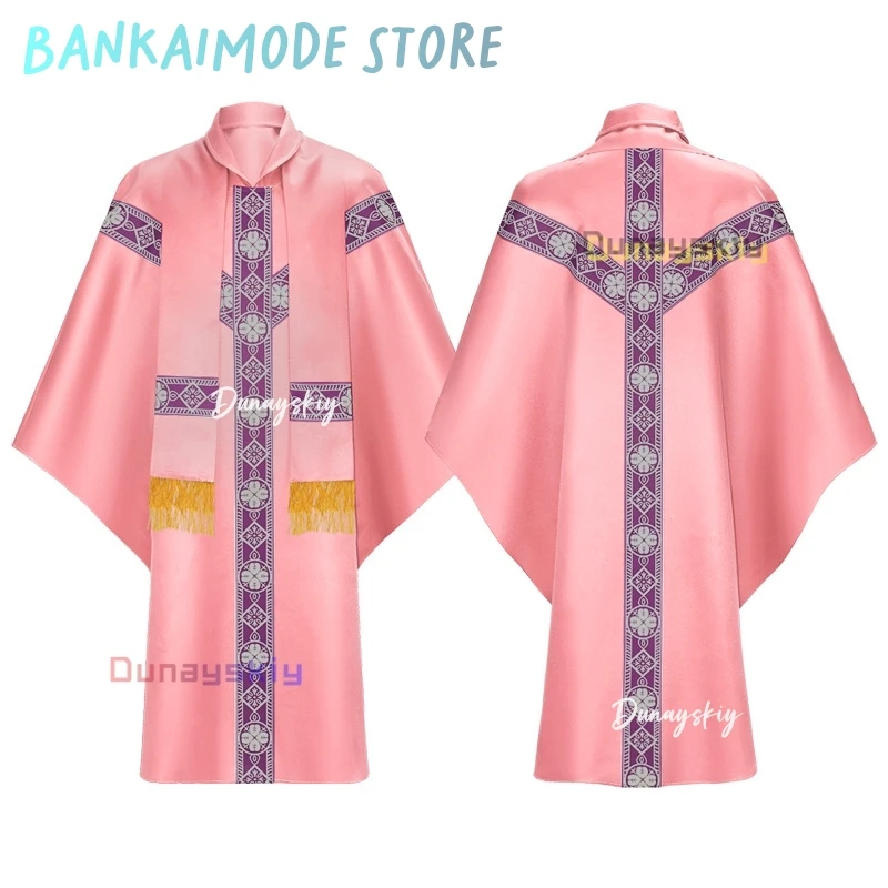 Men Women Medieval Retro Priest Monk Long Gown Cosplay Costume Cross Print Muslim Missionary Cloak Cape Halloween Party Robe
