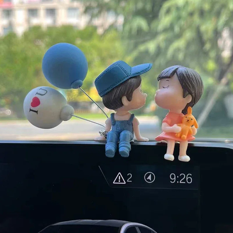 Car Decoration Cute Cartoon Couples Action Figure Figurines Balloon Ornament Auto Interior Dashboard Accessories For Girls Gifts