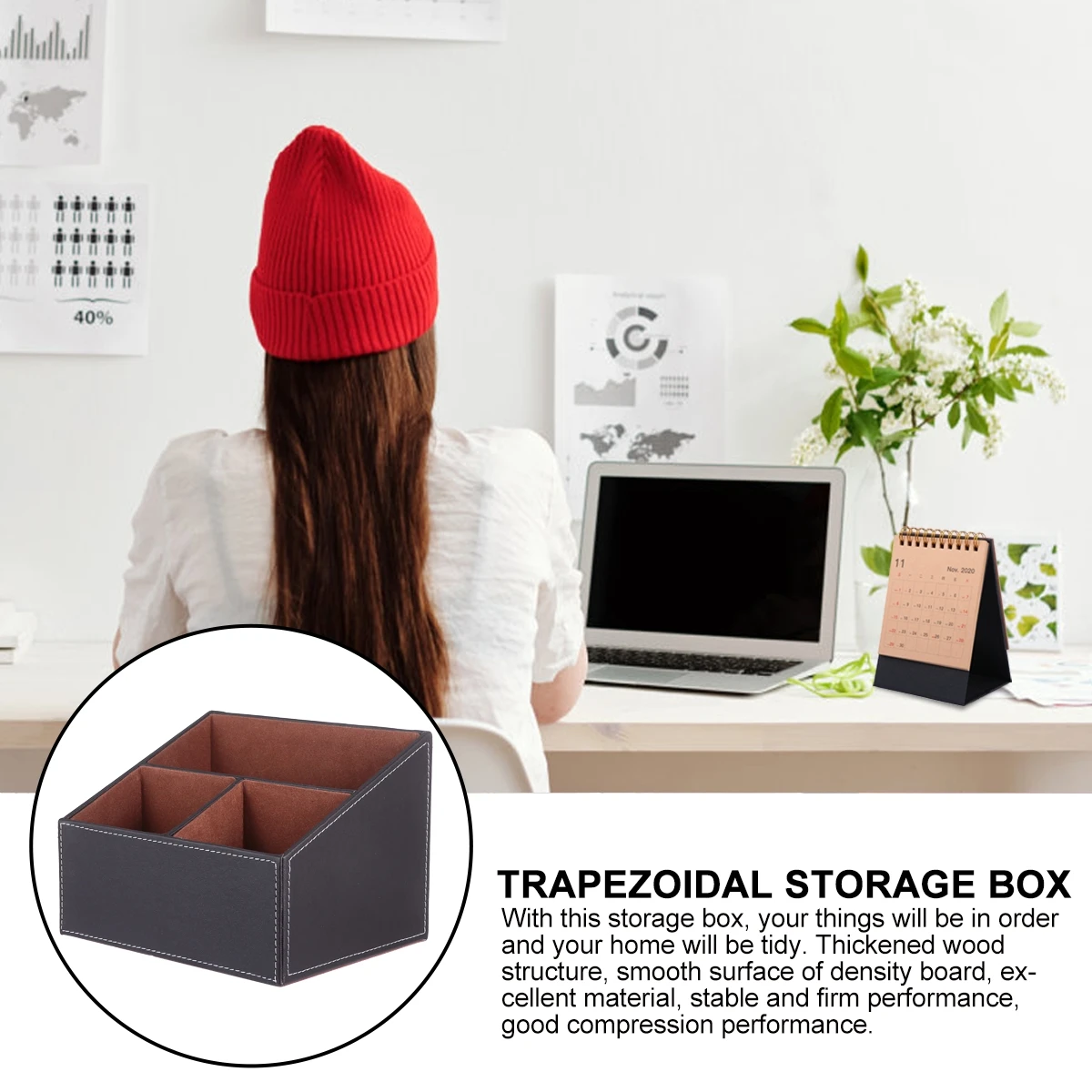 

Surface Wood Structure Desktop ganizer Trapezoidal Storage Box Waterproof Easy Clean Flocking Cloth Lining Thickened