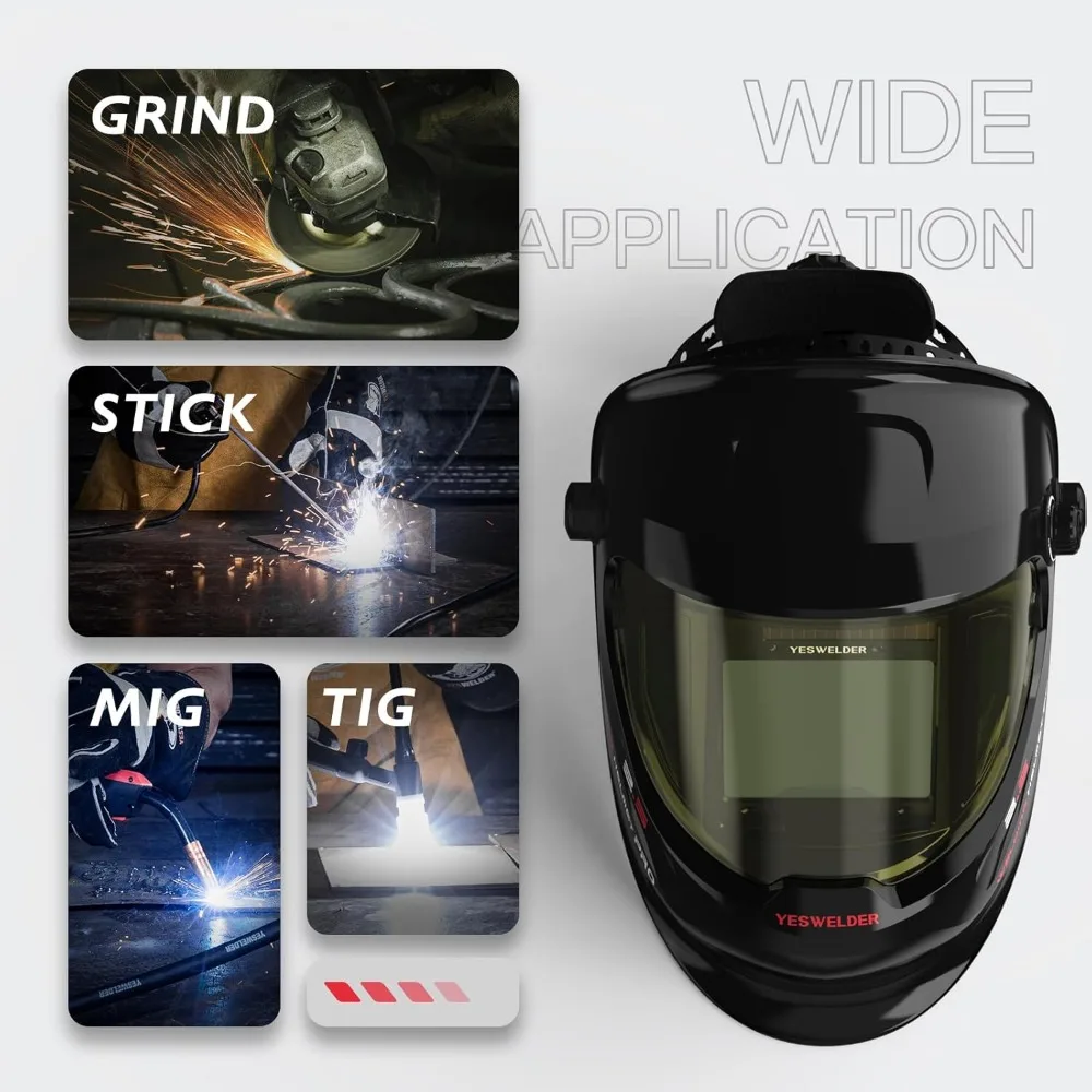 Auto Darkening Welding Helmet with Side View, 180° Panoramic, Solar Powered, Wide Shade for TIG MIG ARC