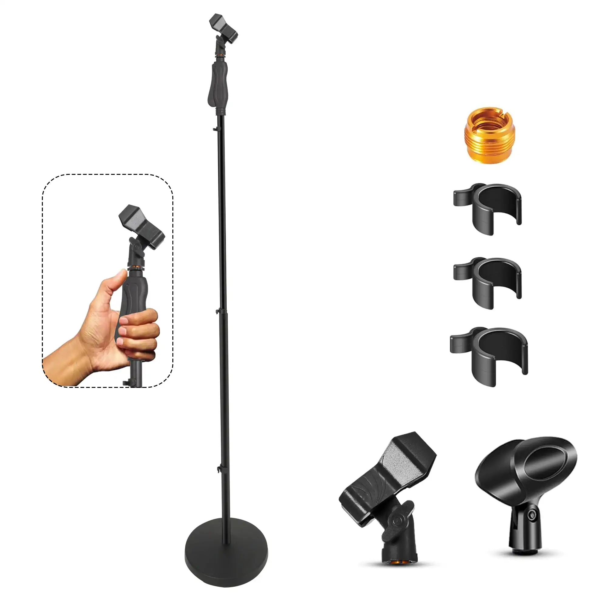 

5 Core Round-Base Floor Microphone Stand With Quick Release Single Hand Clutch MS RBL HND CLCH