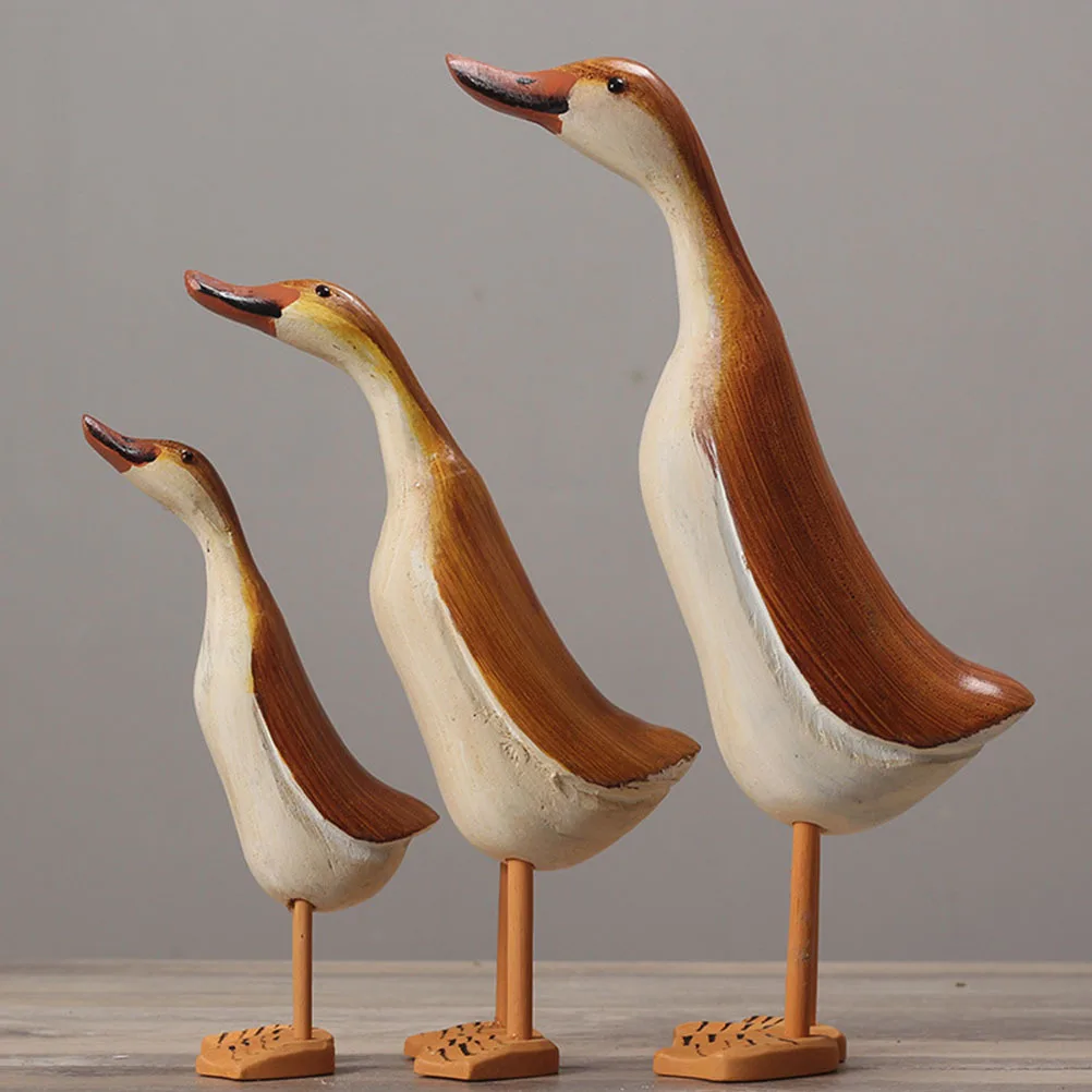 

3Pcs Exquisite Wood Duck Carving Desktop Animal Sculpture Smooth Edges Safe Decor for Tearoom Dining Room Study Room Display
