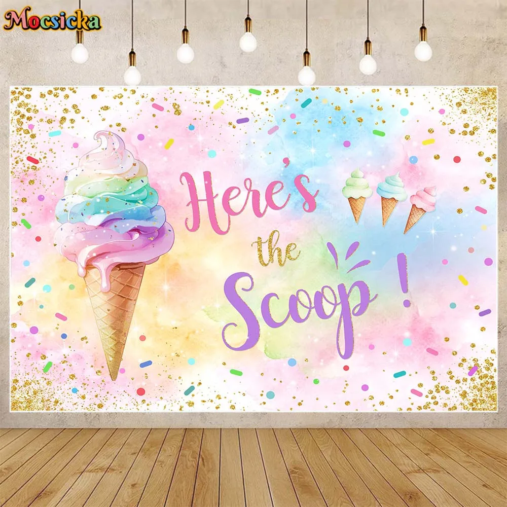 

Mocsicka Ice Cream Baby Shower Backdrop Here's The Scoop Newborn Welcome Party Decor Background Kids Birthday Banner Photo Shoot