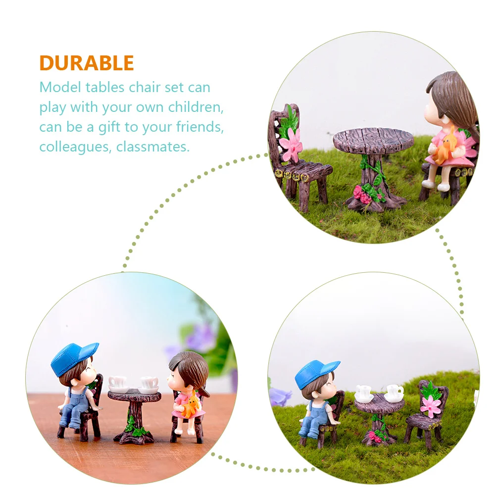 

Moss Micro Landscape Ornaments Mini Garden Accessory Simulated Furniture Decorations Home 2 Sets Miniature Table Chairs Tiny