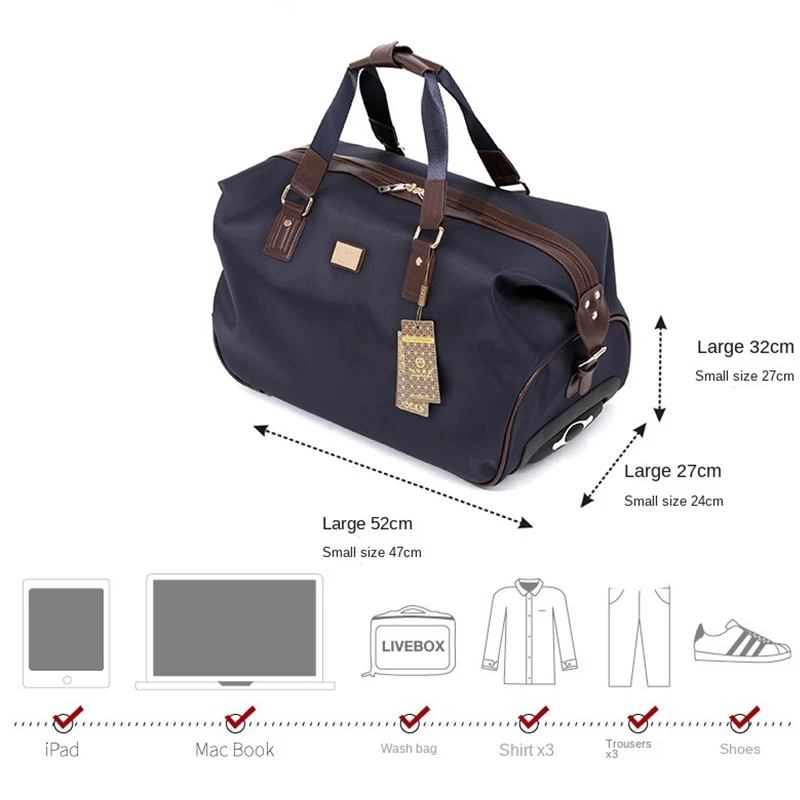 Travel Bags with Wheels Suitcase Folding Handcarry Luggage Trolley Bags for Travel Oxford Carry-Ons Large Capacity Duffel Bag