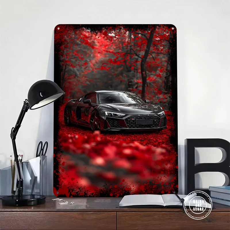Black Sports R8 Tuned Forest Car Metal Poster Customized Wall Art Retro Vintage Metal Tin Signs for Room Ornaments Wand Deko