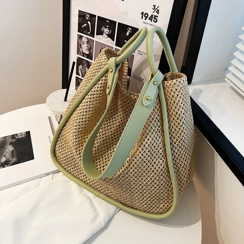 Summer Large Beach Bag Ladies Designer Tote Straw Woven Hollow Shoulder Out Soft Large Capacity Vacation Shopping Handbag Purse