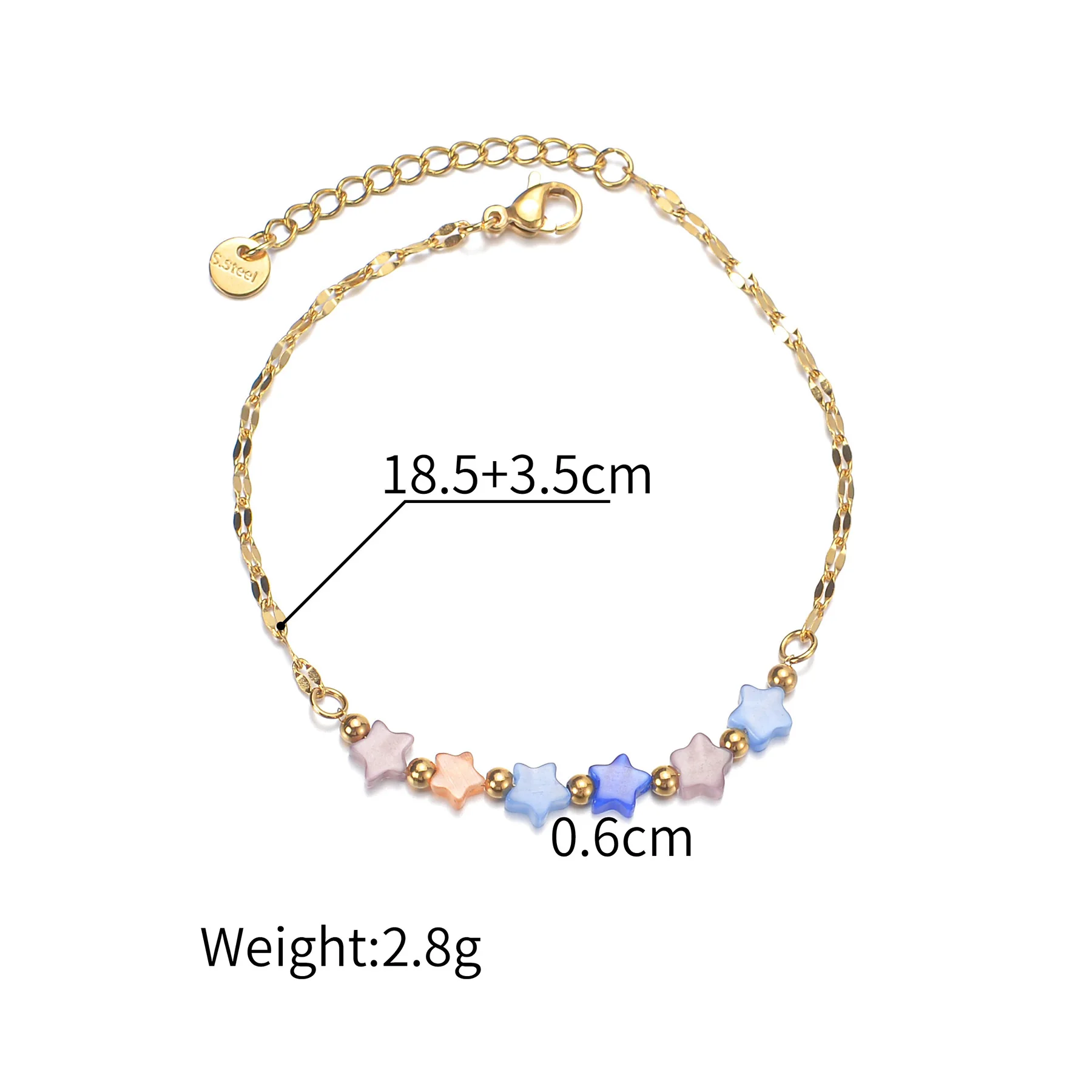 Akizoom  Colorful Star Opal Bracelet Special Chain Stainless Steel Jewelry Gift for Women Gold Color Adjustable Hand Chain Gift