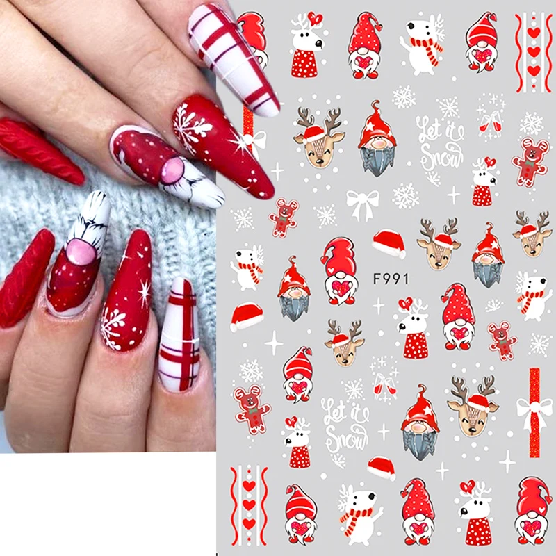 

Зимние рождественские наклейки для ногтей, 3D Милые снежинки, лось, Санта-Клаус, печенье, мужской бант, новинка 2023, Рождественский Гель-лак, слайдер, украшение для ногтей