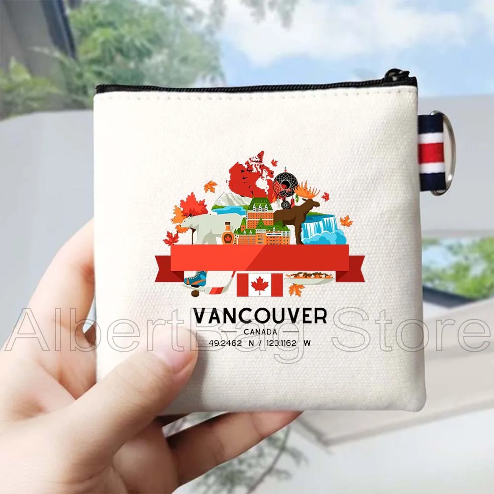 Amore foglia d'acero Giorno del Canada Mappa canadese Bandiera Regali Borsa portamonete in tela Borsa per carte di credito piccola chiave quadrata Custodia a portafoglio in cotone